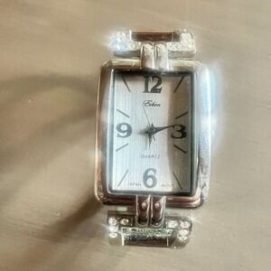 Eikon Quartz Bangle Watch Silver Tone With Rhinestones Vintage Y2K Style 2000s